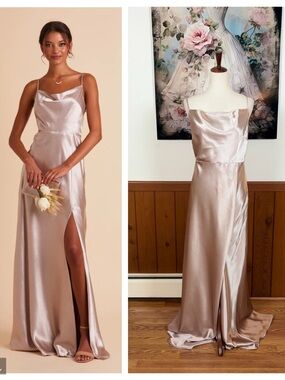 Gorgeous Birdy Grey Lisa Taupe Satin Cowl Neck Slip Dress